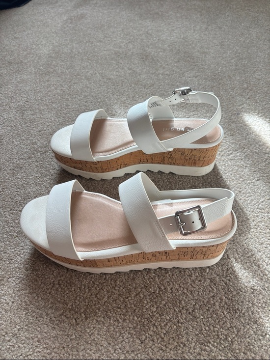 Madden Girl Shoes - Madden Girl White Cork Platform Sandals with Silver Buckle